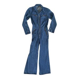 Vintage 70s Denim Zip Front Jumpsuit Bell Bottom Long Sleeve – Made in USA